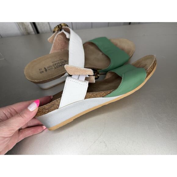 Naot Kingdom Sandals White Green Leather Open Toe Slide Wedge Size EU40 US 9/9.5 - Picture 3 of 5